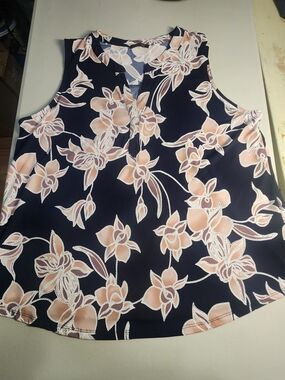 Papermoon Navy Blue Floral Sleeveless Tunic with Blush Pink Flowers